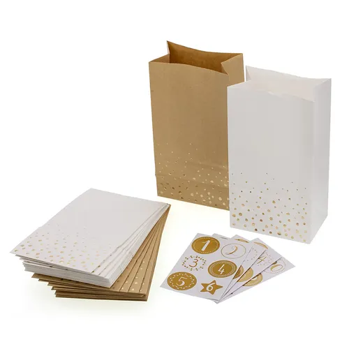 Kit calendrier de l'Avent en papier, écru / blanc /doré, 24 sachets