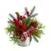 12" Holiday Winter Pinecones, Berries, Greenery and Bow Arrangement - 10