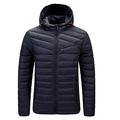 FEOYA Men's Down Jackets with Hood Lightwight Winter Jacket Packable Puffer Coat Insulated Waterproof Coat Quilted Solid Jacket Outdoor B Dark Blue L