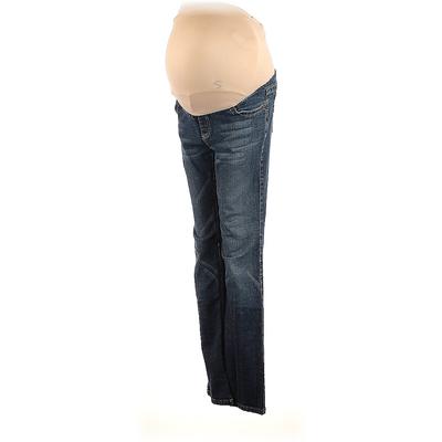 Indigo Blue Jeans - Super Low Rise Skinny Leg Denim: Blue Bottoms - Women's Size Small Maternity - Sandwash