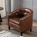 Barrel Chair - Red Barrel Studio® PU Leather Tufted Barrel Chairtub Chair For Living Room Bedroom Club Chairs Faux in Black/Brown | Wayfair