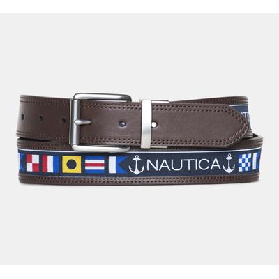 Nautica Men's Reversible Flag Belt Brown Stone, 38W