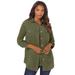 Plus Size Women's Faux Suede Big Shirt by Roaman's in Dark Olive Green (Size 12 W) Button Down