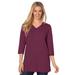Plus Size Women's Perfect Three-Quarter Sleeve V-Neck Tunic by Woman Within in Deep Claret (Size M)
