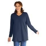Plus Size Women's Perfect Long-Sleeve V-Neck Tunic by Woman Within in Navy (Size 14/16)