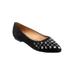 Wide Width Women's Estee Woven Flat by Trotters in Black Suede Snake (Size 12 W)