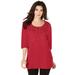 Plus Size Women's Three-Quarter Sleeve Embellished Tunic by Roaman's in Classic Red Beading (Size 38/40) Long Shirt