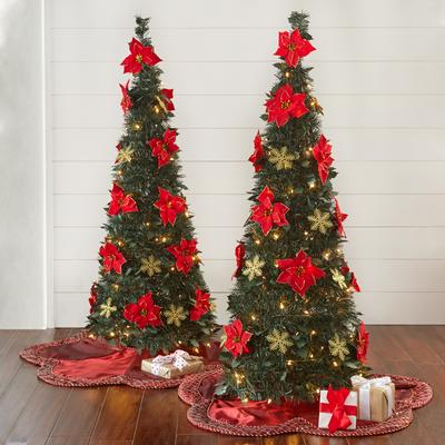 Fully Decorated Pre-Lit 4' Pop-Up Christmas Tree by BrylaneHome in Poinsettia