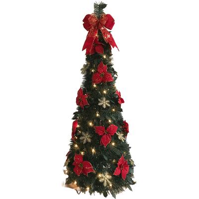 Fully Decorated Pre-Lit 4' Pop-Up Christmas Tree by BrylaneHome in Poinsettia