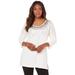 Plus Size Women's Three-Quarter Sleeve Embellished Tunic by Roaman's in Ivory Multi Sequin (Size 38/40) Long Shirt