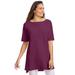Plus Size Women's Perfect Short-Sleeve Boatneck Tunic by Woman Within in Deep Claret (Size 3X)