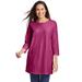 Plus Size Women's Perfect Three-Quarter Sleeve Crewneck Tunic by Woman Within in Raspberry (Size 38/40)