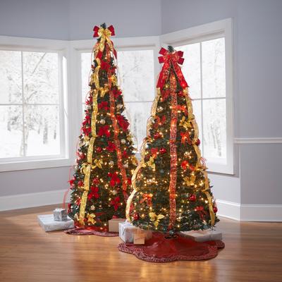 Fully Decorated Pre-Lit 7' Pop-Up Christmas Tree by BrylaneHome in Red Gold