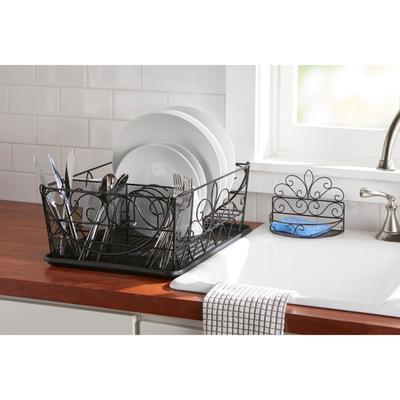 Scroll Dish Rack with Sponge Holder by BrylaneHome in Black
