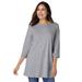Plus Size Women's Perfect Three-Quarter Sleeve Crewneck Tunic by Woman Within in Medium Heather Grey (Size 34/36)