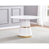 Everly Quinn Bouzoun 47" Pedestal Dining Table Wood in Brown/White/Yellow | 30 H x 47 W x 47 D in | Wayfair B972EF20649B4F8DAEF09BCB868B7800