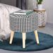 Adeco Round Fabric Footrest Stool Ottoman Padded Seat and Wooden Legs