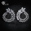 LEXON Boucles d'Oreilles Branche d'Olive Cubique en Zircone de Luxe Couleur Or Blanc Marque