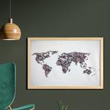 East Urban Home Ambesonne Floral World Map Wall Art w/ Frame, Paisley Leaves Ornamental Eastern Style Old Fashioned Design | Wayfair