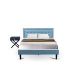 Ebern Designs Cortnee Upholstered Platform 2 Piece Bedroom Set Upholstered in Blue | 41.3 H x 65 W x 89 D in | Wayfair
