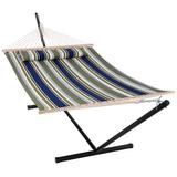 Bayou Breeze Double Spreader Bar Hammock w/ Stand Polyester in Blue/Brown | 47.6 H x 55.1 W x 150 D in | Wayfair 2D5CFA2062CC4F2BB891AF8388F017CA