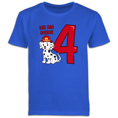 Kindergeburtstag Geburtstag Geschenk - Jungen Kinder T-Shirt - Ich bin schon 4 Feuerwehr Hund - T-Shirts blau Jungen Kinder