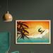 East Urban Home Ambesonne Grunge Wall Art w/ Frame, Illustration Of Tropical Island Surfer On Sea Waves & Palms At Sunset | Wayfair