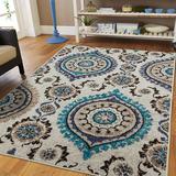 Blue/White 96 x 0.5 in Area Rug - Langley Street® Belfort Ivory/Blue Indoor/Outdoor Area Rug Polyester | 96 W x 0.5 D in | Wayfair