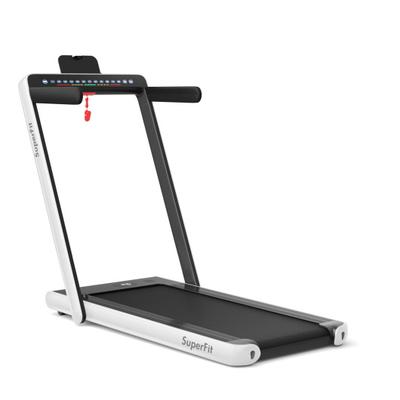 Costway 2-in-1 Electric Motorized Health and Fitness Folding Treadmill with Dual Display and Speaker-White