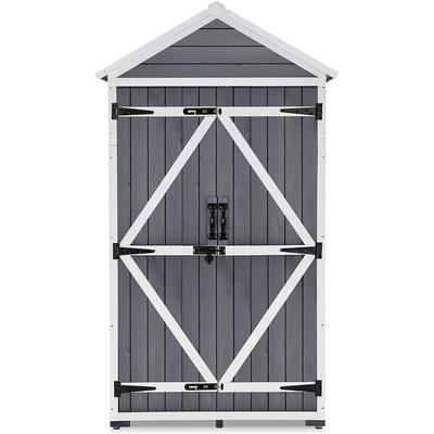 MCombo Outdoor Vertical Storage Cabinet Tool Shed with Lockable Double Doors (35.4"x18.9"x70"), Wooden 1000 - N/A