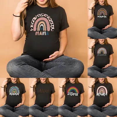 T-shirt à manches courtes imprimé maman arc-en-ciel nordique chemise d'annonce de grossesse
