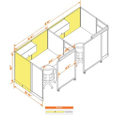 Cubicle with Sliding Door 67H 2pack Inline