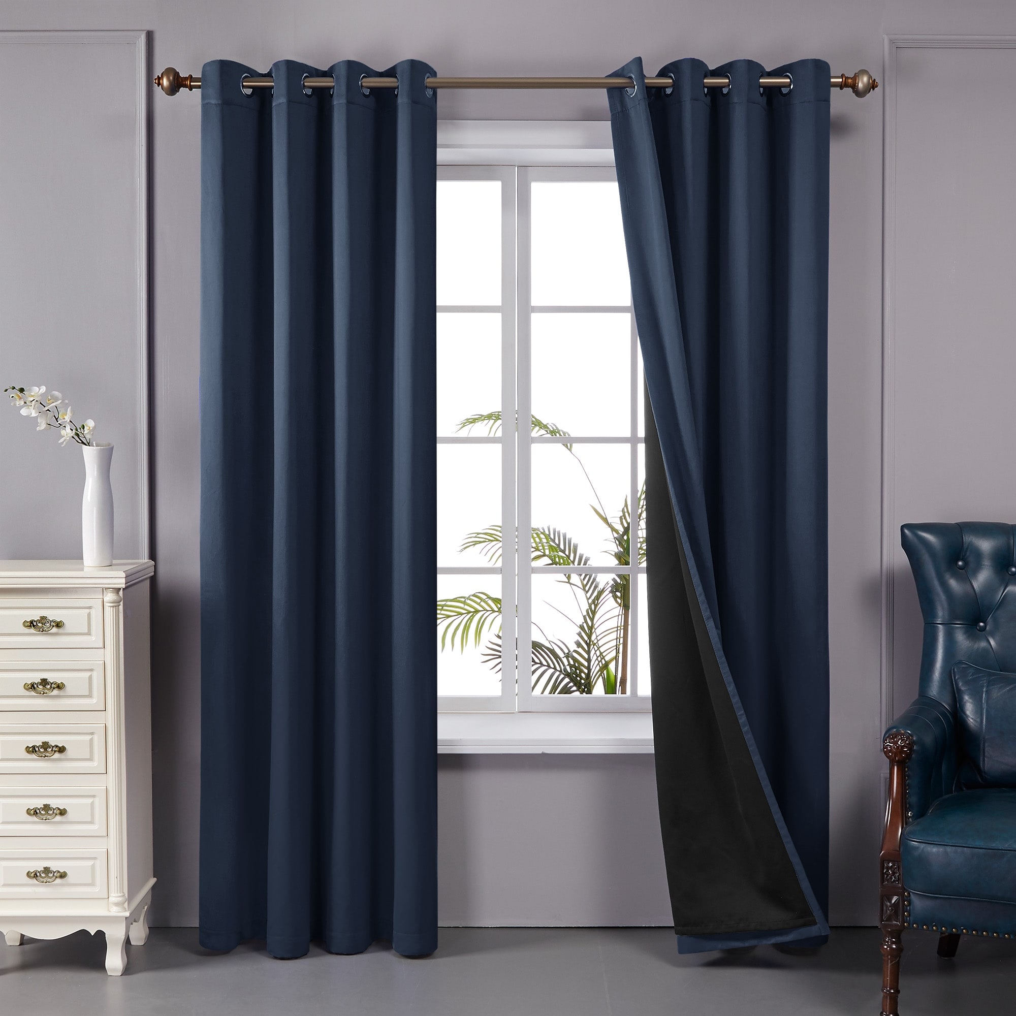 Deconovo 100 Percent Blackout Double Layers Lined Curtain (2 Panel)