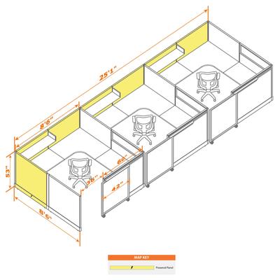 Cubicles with Sliding Doors 53H 3pack Inline