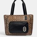 Coach Bags | Coach Court Tote In Signature Canvas With Coach Patch | Color: Black/Brown | Size: 15 1/2" (L) X 12 1/2" (H) X 5 3/4" (W)