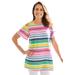 Plus Size Women's Short-Sleeve Cold-Shoulder Tee by Woman Within in White Charming Stripe (Size 22/24) Shirt