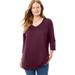 Plus Size Women's Perfect Three-Quarter Sleeve V-Neck Tee by Woman Within in Deep Claret (Size 5X) Shirt