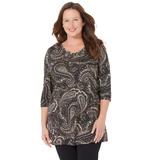 Plus Size Women's Easy Fit 3/4 Sleeve V-Neck Tee by Catherines in Black Paisley (Size 3XWP)