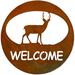 Millwood Pines Standing Deer Welcome Circle Wall Décor Metal in Brown | 11.75 H x 11.75 W x 0.25 D in | Wayfair DB6117C4182D4580ABB40505E988878F