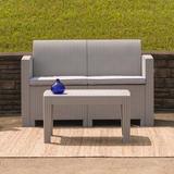 Beachcrest Home™ Alderman Faux Rattan Loveseat w/ All-Weather Cushions Plastic in Gray | 30 H x 47 W x 27 D in | Outdoor Furniture | Wayfair