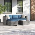 Mercury Row® Pastrana 3 Piece Rattan Sectional Seating Group w/ Cushions Synthetic Wicker/All - Weather Wicker/Wicker/Rattan in Blue | Outdoor Furniture | Wayfair