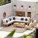 Beachcrest Home™ Griswald 9 Piece Sectional Seating Group w/ Cushions Wood/Natural Hardwoods in Brown/White | Outdoor Furniture | Wayfair