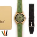 BOBO BIRD-Montre en bois de bambou pour homme montre à quartz avec bracelet en silicone vert bande