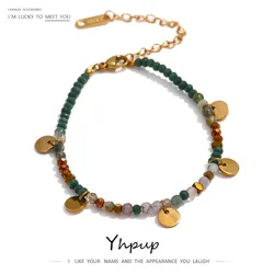 Yhpup – Bracelet en acier inoxydable et cristal style bohème pièces de monnaie en pierre