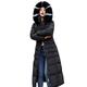 ZIXING Fashion Ladies Warm Coat Faux Fur Hooded Padded Quilted Zip Up Puffer Jacket Coat Long Overcoat Black S