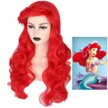 Perruque Ondulée Rouge de la Petite Sirène Cosplay de Bande Dessinée Ariel Anime Bonnet