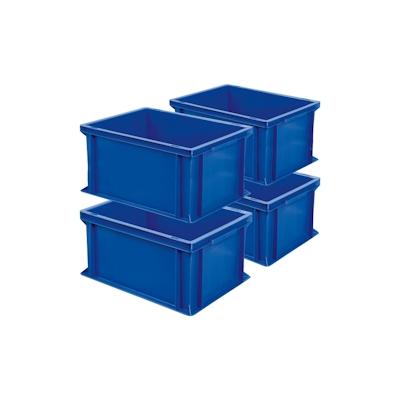 4x Eurobehälter mit 2 Griffleisten, LxBxH 400x300x220 mm, 21 Liter, blau