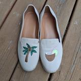 J. Crew Shoes | J. Crew Palm Tree Cocktail Canvas Slip On Shoes | Color: Tan | Size: 8