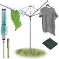 Heavy Duty 4 Arm Outdoor Rotary Clothes 40/50/60M Airer/Dryer Washing Line with Metal Ground Spike or socket and Waterproof Protective Cover Included Outdoor Laundry Washing Line (50m) (40m)