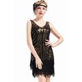 BABEYOND Damen Kleid Retro 1920er Stil Flapper Kleider mit Zwei Schichten Troddel V Ausschnitt Great Gatsby Motto Party Kleider Damen Kostüm Kleid (Gold Schwarz, XS)